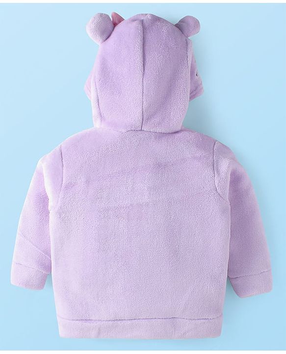 Babyhug Cotton Knit Full Sleeves Hooded Sweatjacket with Cat Print & Kangaroo Pockets - Lilac