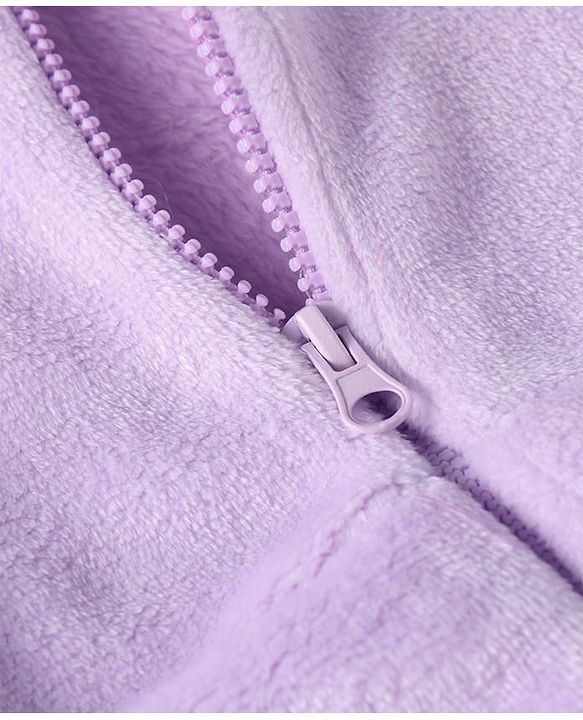 Babyhug Cotton Knit Full Sleeves Hooded Sweatjacket with Cat Print & Kangaroo Pockets - Lilac