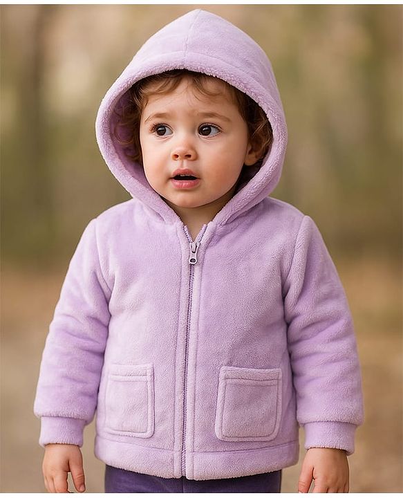 Babyhug Cotton Woven Full Sleeves Hooded Sweatjacket with Star Sequinned Detailing - Lavender