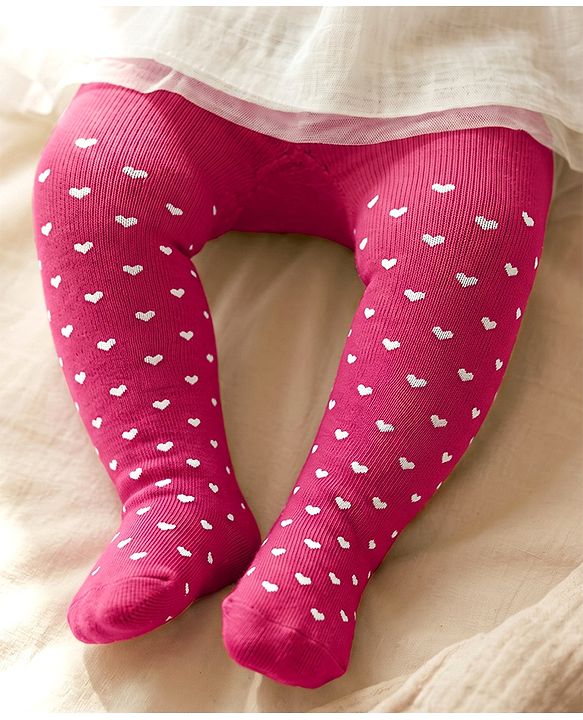 Cute Walk by Babyhug Cotton Blend Knit Antibacterial Heart Design Tights - Pink