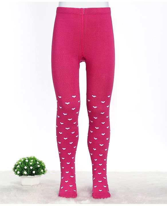 Cute Walk by Babyhug Cotton Blend Knit Antibacterial Heart Design Tights - Pink