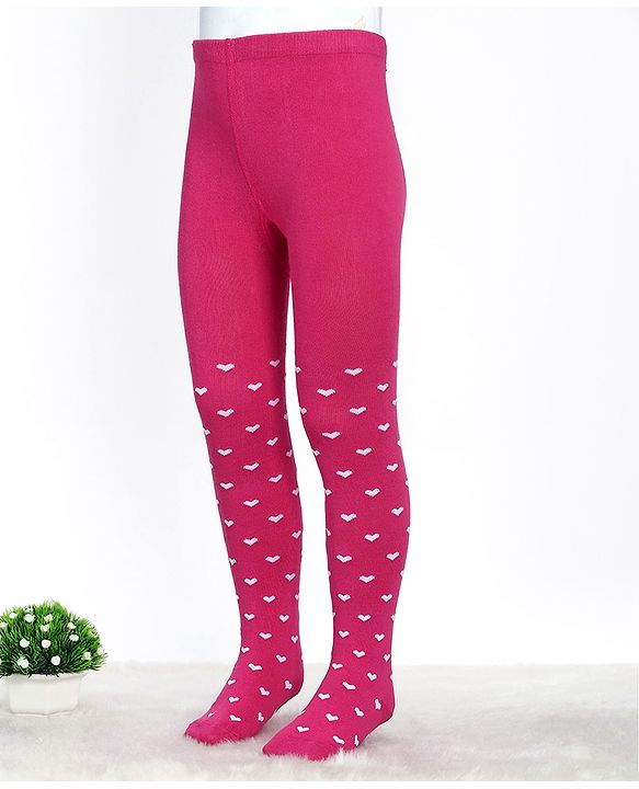 Cute Walk by Babyhug Cotton Blend Knit Antibacterial Heart Design Tights - Pink