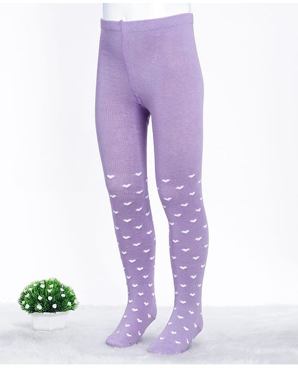 Cute Walk by Babyhug Cotton Blend Knit Heart Design Antibacterial Tights - Lavender