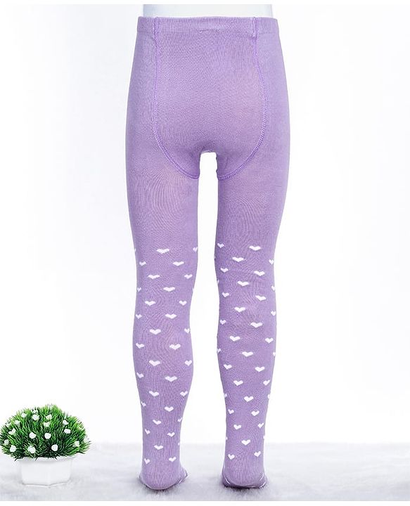Cute Walk by Babyhug Cotton Blend Knit Heart Design Antibacterial Tights - Lavender