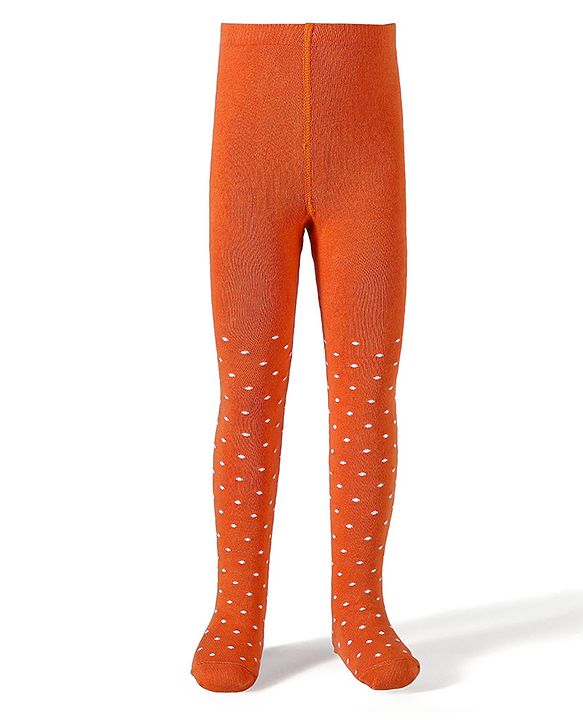 Cute Walk by Babyhug Knit Antibacterial  Footed Tights with Polka Dots Design - Orange