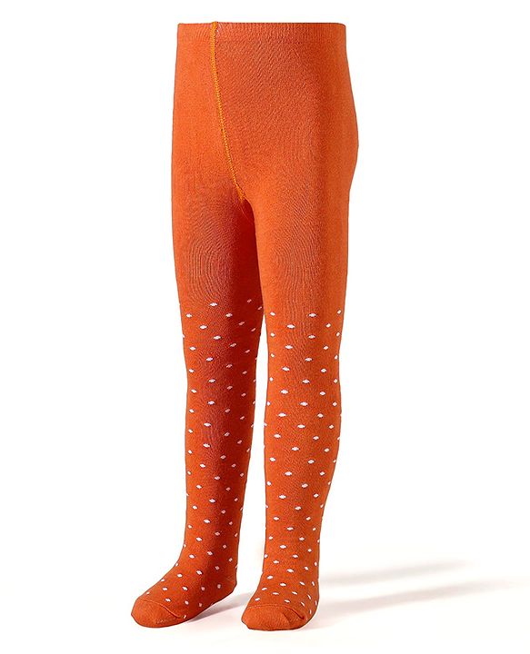 Cute Walk by Babyhug Knit Antibacterial  Footed Tights with Polka Dots Design - Orange