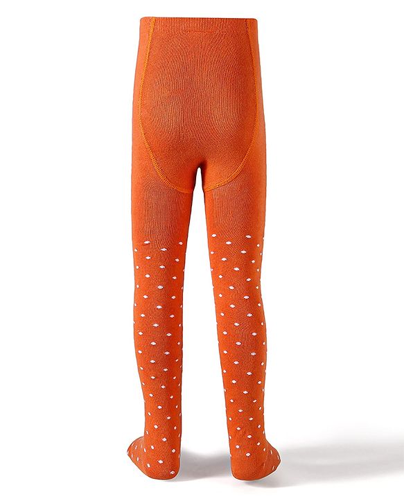 Cute Walk by Babyhug Knit Antibacterial  Footed Tights with Polka Dots Design - Orange
