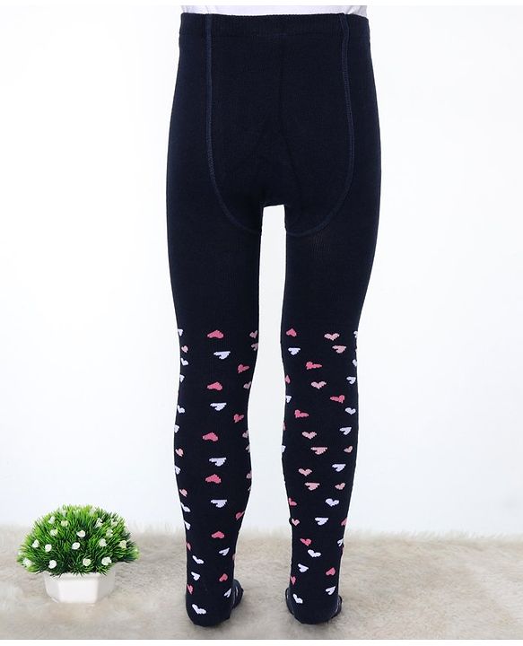Cute Walk by Babyhug Cotton Elastane Knit Antibacterial Tights  Hearts Design - Navy Blue