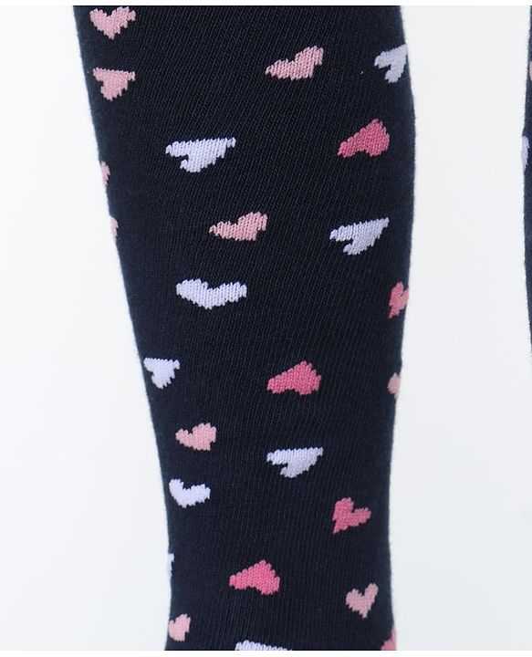 Cute Walk by Babyhug Cotton Elastane Knit Antibacterial Tights  Hearts Design - Navy Blue