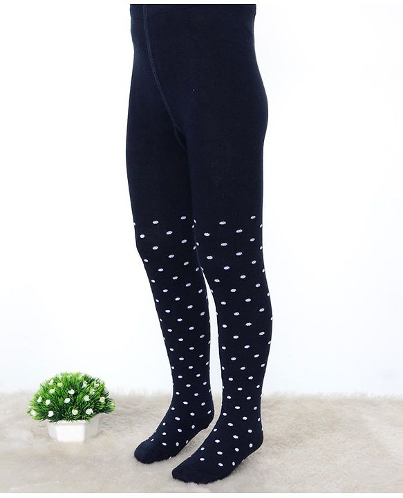 Cute Walk by Babyhug Cotton Elastane Knit Antibacterial Tights Polka Dots Design - Navy Blue