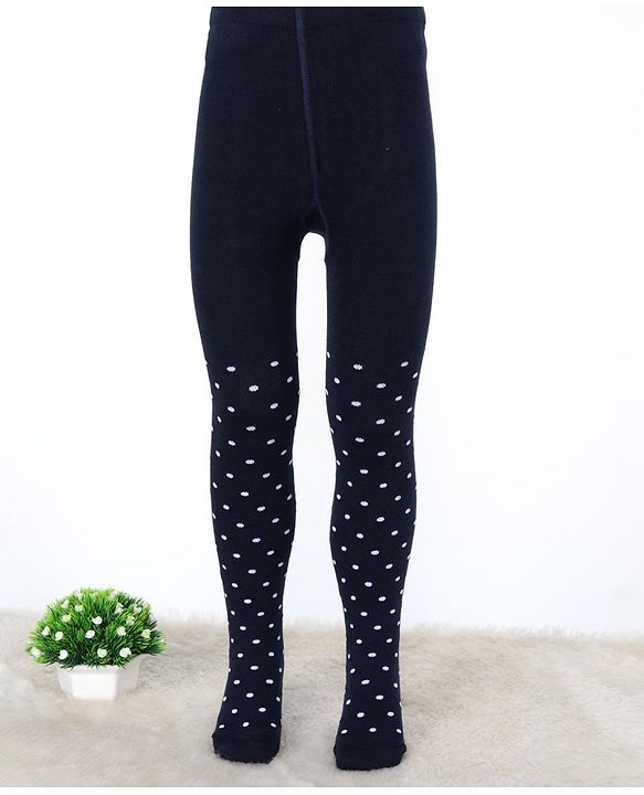 Cute Walk by Babyhug Cotton Elastane Knit Antibacterial Tights Polka Dots Design - Navy Blue
