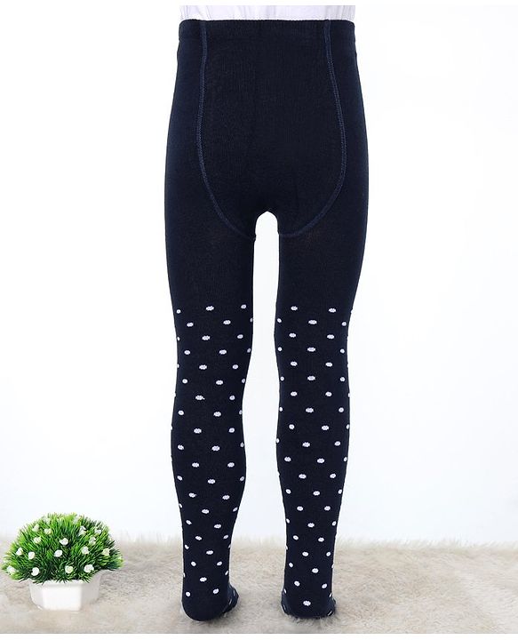 Cute Walk by Babyhug Cotton Elastane Knit Antibacterial Tights Polka Dots Design - Navy Blue