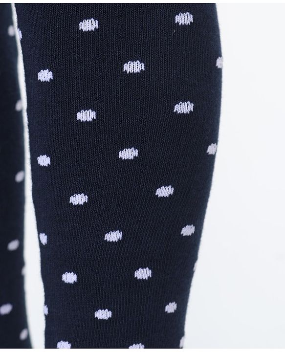 Cute Walk by Babyhug Cotton Elastane Knit Antibacterial Tights Polka Dots Design - Navy Blue