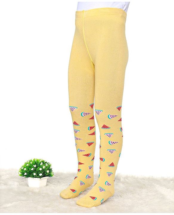 Cute Walk by Babyhug Cotton Elastane Anti Bacterial Footed Tights Watermelon Design - Mustard