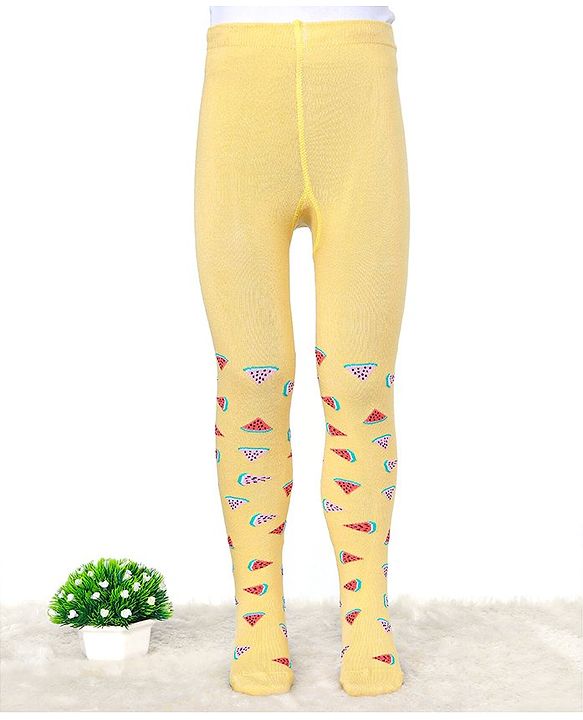 Cute Walk by Babyhug Cotton Elastane Anti Bacterial Footed Tights Watermelon Design - Mustard