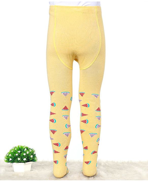 Cute Walk by Babyhug Cotton Elastane Anti Bacterial Footed Tights Watermelon Design - Mustard