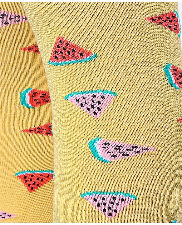 Cute Walk by Babyhug Cotton Elastane Anti Bacterial Footed Tights Watermelon Design - Mustard