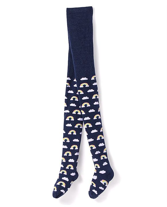 Cute Walk by Babyhug Knit Antibacterial Footed Tights with Rainbow Design - Navy Blue