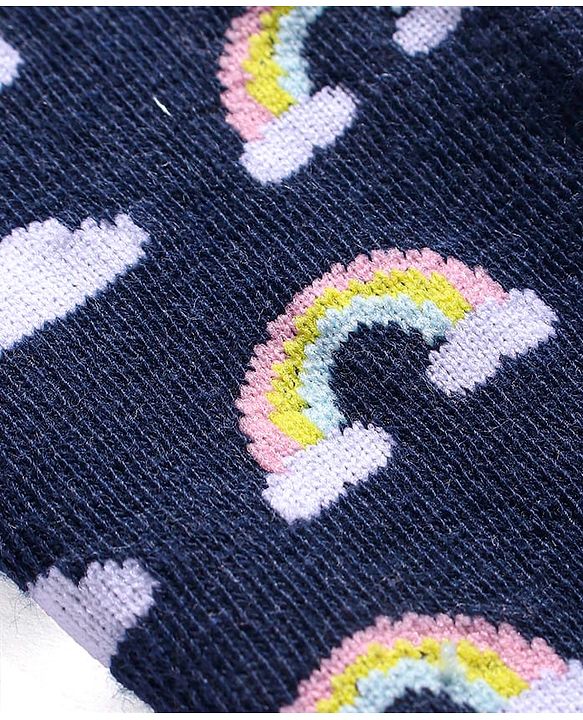 Cute Walk by Babyhug Knit Antibacterial Footed Tights with Rainbow Design - Navy Blue