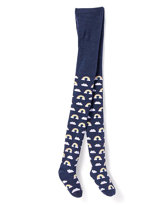 Cute Walk by Babyhug Knit Antibacterial Footed Tights with Rainbow Design - Navy Blue