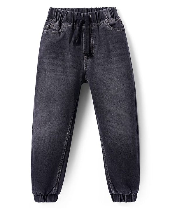 Pine Kids Woven Full Length Denim Washed Joggers - Black
