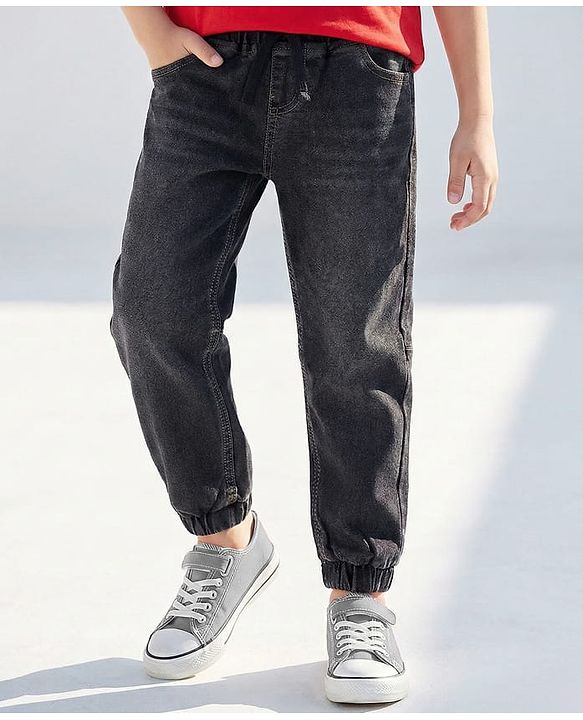 Pine Kids Woven Full Length Denim Washed Joggers - Black