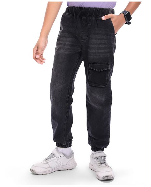 Pine Kids Cotton Woven Full Length Washed Jeans - Black