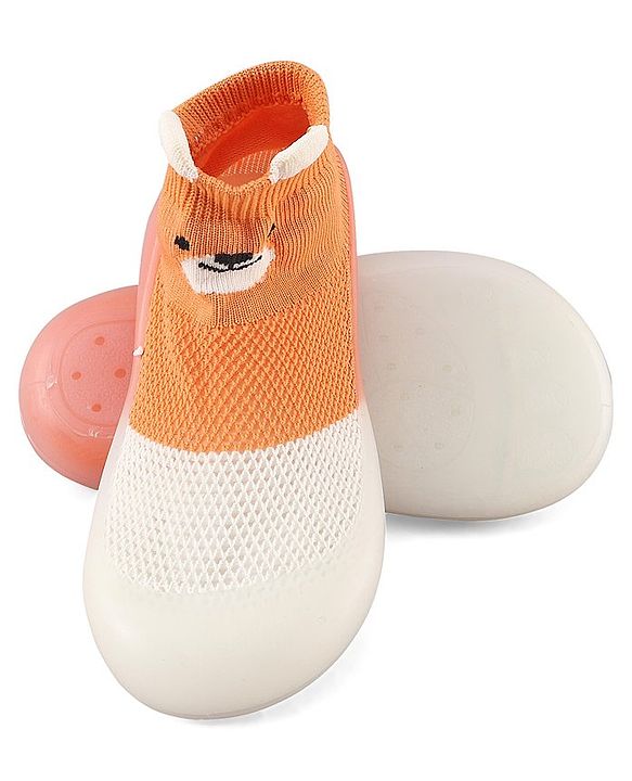Cute Walk by Babyhug Slip On Socks Shoes Teddy Print -  Orange