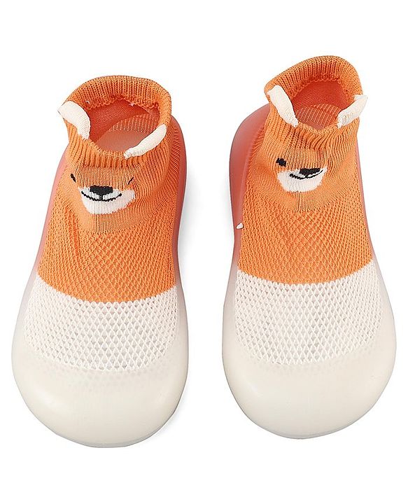 Cute Walk by Babyhug Slip On Socks Shoes Teddy Print -  Orange