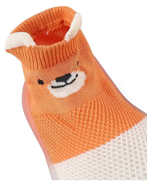 Cute Walk by Babyhug Slip On Socks Shoes Teddy Print -  Orange