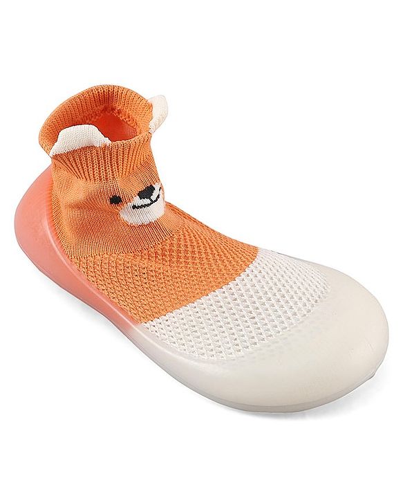 Cute Walk by Babyhug Slip On Socks Shoes Teddy Print -  Orange