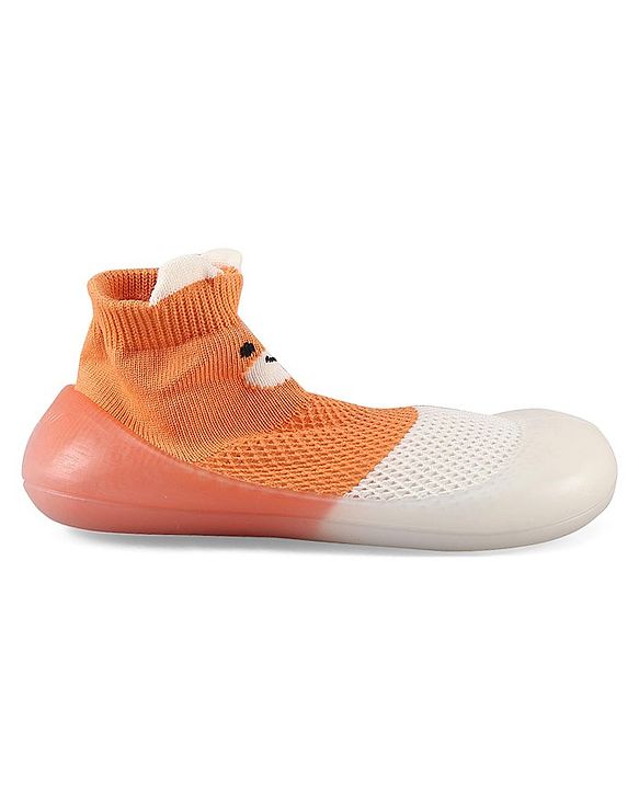 Cute Walk by Babyhug Slip On Socks Shoes Teddy Print -  Orange