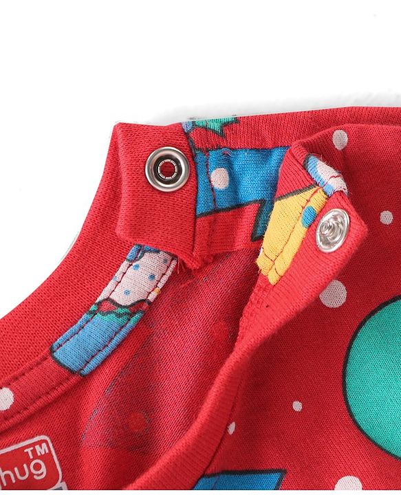 Babyhug Cotton Knit Full Sleeves Night Suit With Christmas Theme Print - Red