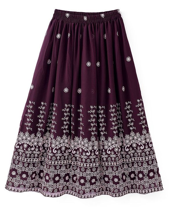 Pine Kids Woven Half Sleeves Sequin Embroidered Choli Lehenga Set with Dupatta - Wine