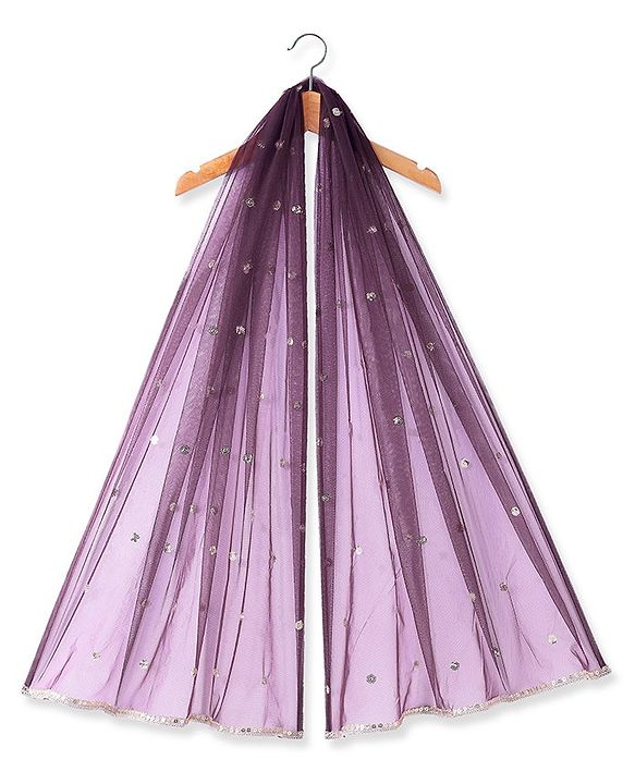 Pine Kids Woven Half Sleeves Sequin Embroidered Choli Lehenga Set with Dupatta - Wine