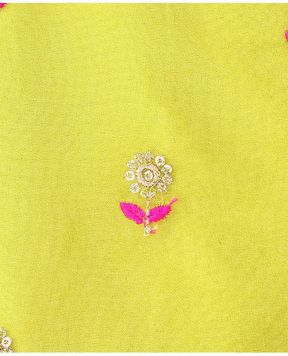 Pine Kids Woven Sleeveless Floral Embroidered  Kurti & Churidar Salwar Set with Dupatta - Lime green