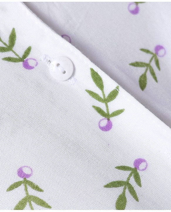 Babyhug 100% Cotton Woven Half Sleeves Collared Top with Leaves Print - White