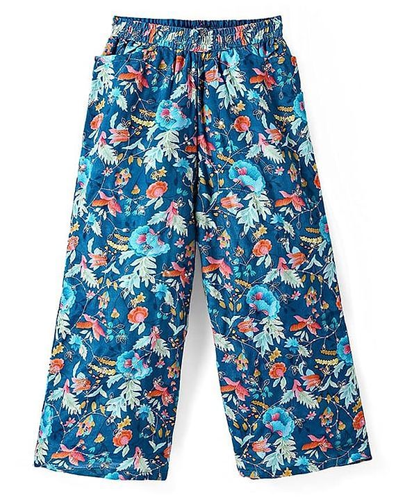 Pine Kids Woven Sleeveless Floral Sequin Embroidered Top & Palazo Set with Frill Detailing - Navy Blue