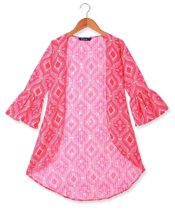 Pine Kids Woven Sequin Embroiderd Top & Palazzo Set with Three Fourth Sleeves Jacket - Dark Pink
