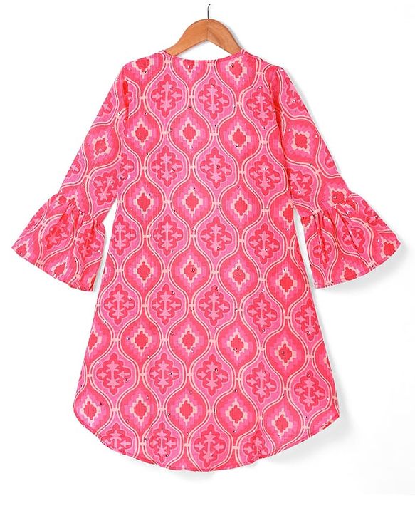 Pine Kids Woven Sequin Embroiderd Top & Palazzo Set with Three Fourth Sleeves Jacket - Dark Pink