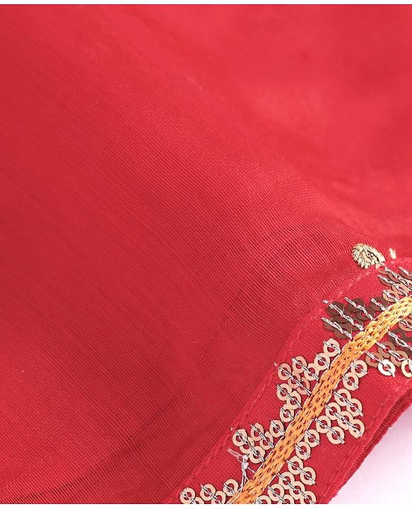 Pine Kids Woven Three Fourth Sleeves Floral Embroidered Kurta Gharara & Dupatta Set with Lace Detailing - Red