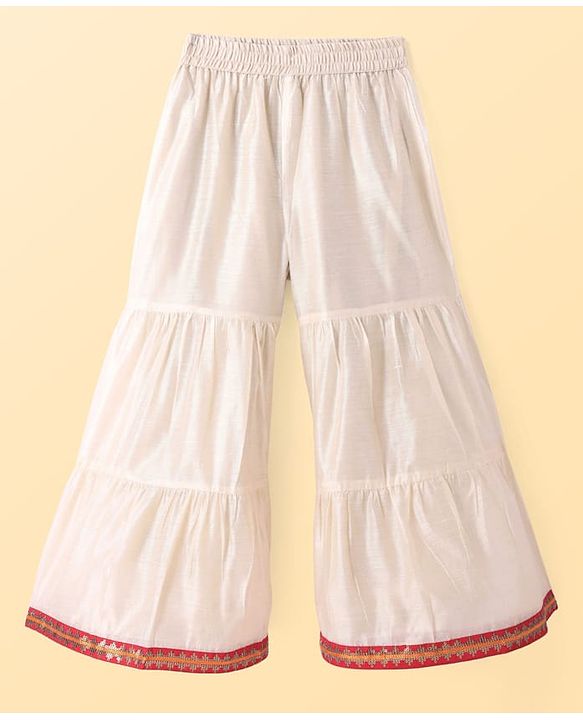 Pine Kids Woven Three Fourth Sleeves Floral Embroidered Kurta Gharara & Dupatta Set with Lace Detailing - Red