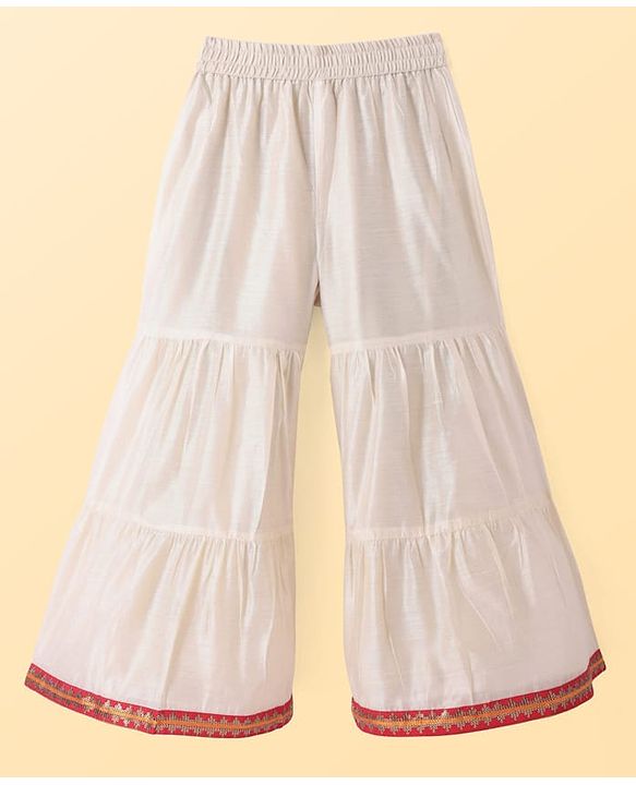 Pine Kids Woven Three Fourth Sleeves Floral Embroidered Kurta Gharara & Dupatta Set with Lace Detailing - Red
