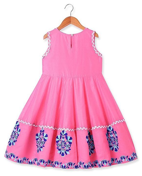 Pine Kids  Woven Sleeveless Kurti & Churidar with Dupatta Set Floral Embroidery - Dark Pink