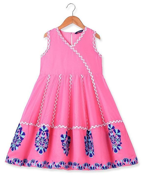 Pine Kids  Woven Sleeveless Kurti & Churidar with Dupatta Set Floral Embroidery - Dark Pink