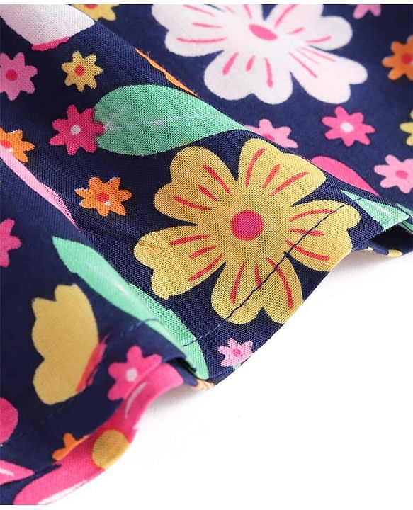 Babyhug Rayon Woven Full Flared Sleeves Top With Floral Print - Blue & Pink