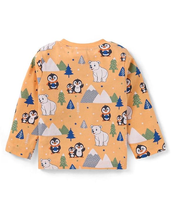 Babyhug Cotton Knit Full Sleeves Penguin & Polar Bear Printed Night Suit - Orange