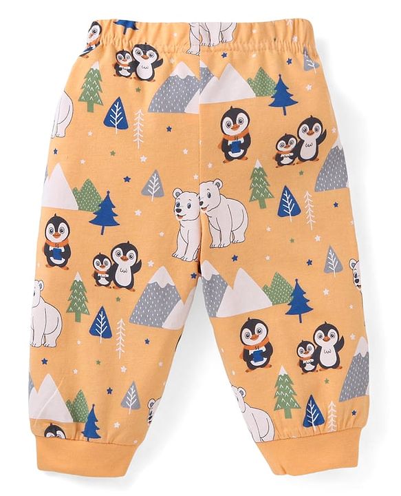 Babyhug Cotton Knit Full Sleeves Penguin & Polar Bear Printed Night Suit - Orange