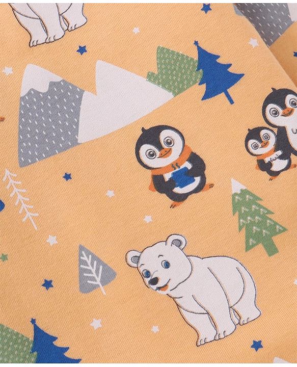 Babyhug Cotton Knit Full Sleeves Penguin & Polar Bear Printed Night Suit - Orange