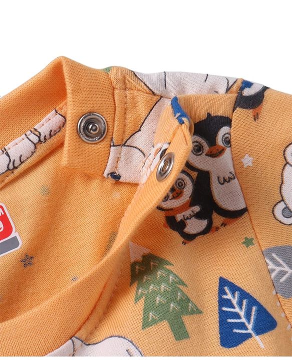 Babyhug Cotton Knit Full Sleeves Penguin & Polar Bear Printed Night Suit - Orange
